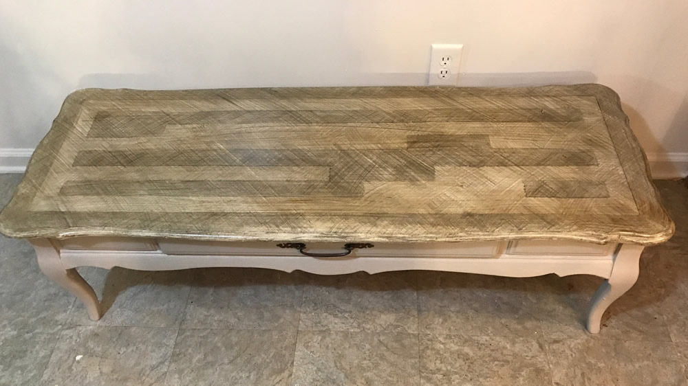 Coffee Table After Faux Transformation to Driftwood
